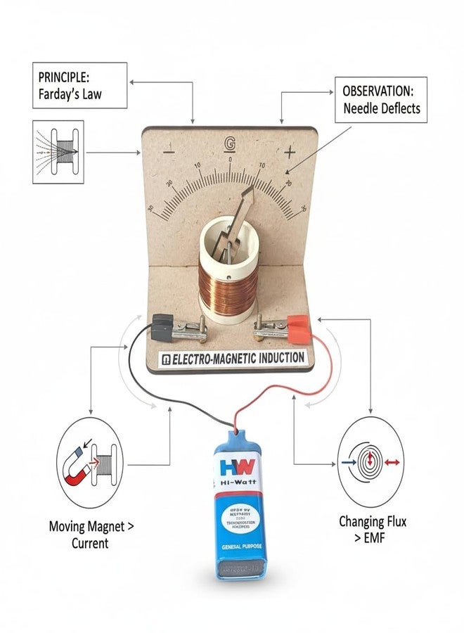 ESPtronics مجموعة تجارب مختبر الفيزياء من إي إس بترونيكس - قانون فاراداي للحث الكهرومغناطيسي - نموذج جلفانومتر عملي - مشروع علمي مصغر لطلاب الصف الثاني عشر - Image 5
